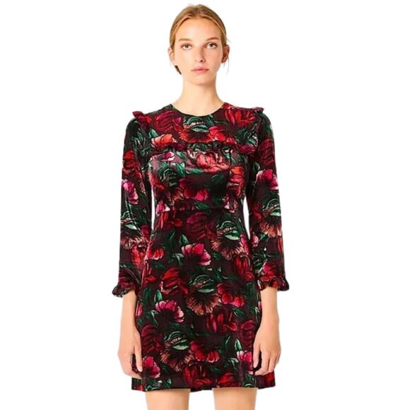 Sandro Floral Velvet Mini Dress 4 NEW - Picture 1 of 10